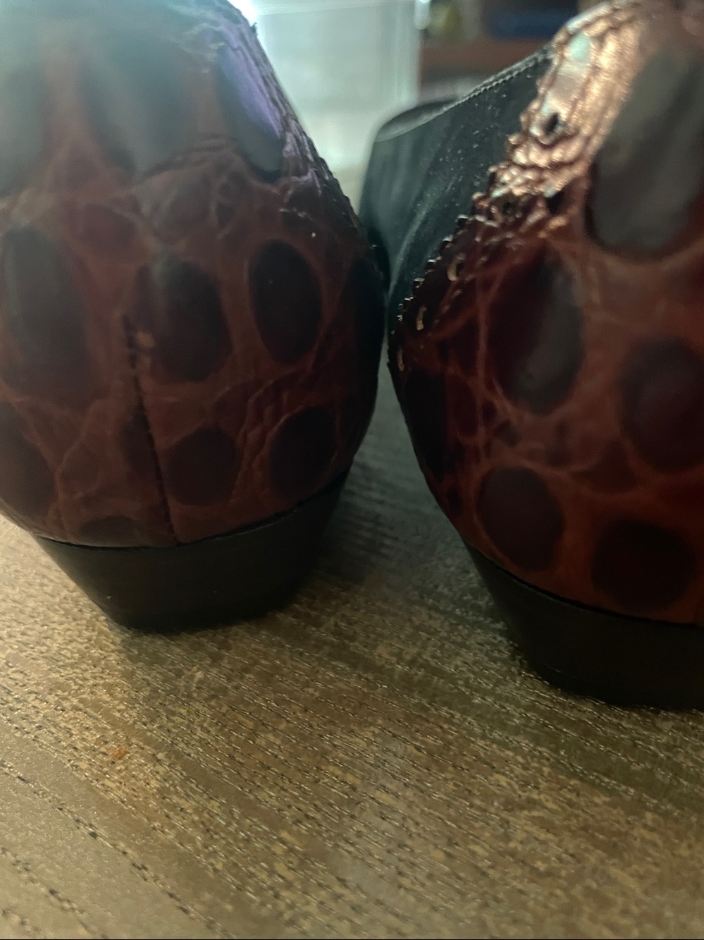 Ferragamo Black Suede Flats with Brown Croc-Textured Toe - Picture 6 of 8